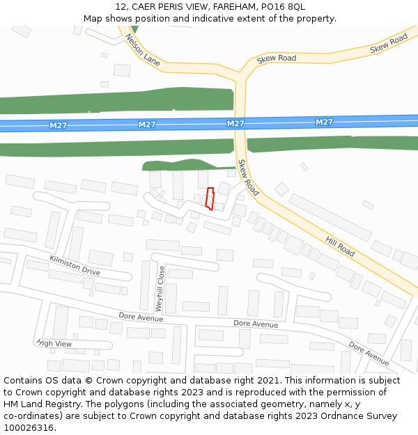 12, CAER PERIS VIEW, FAREHAM, PO16 8QL: Location map and indicative extent of plot