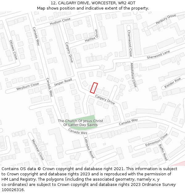 12, CALGARY DRIVE, WORCESTER, WR2 4DT: Location map and indicative extent of plot