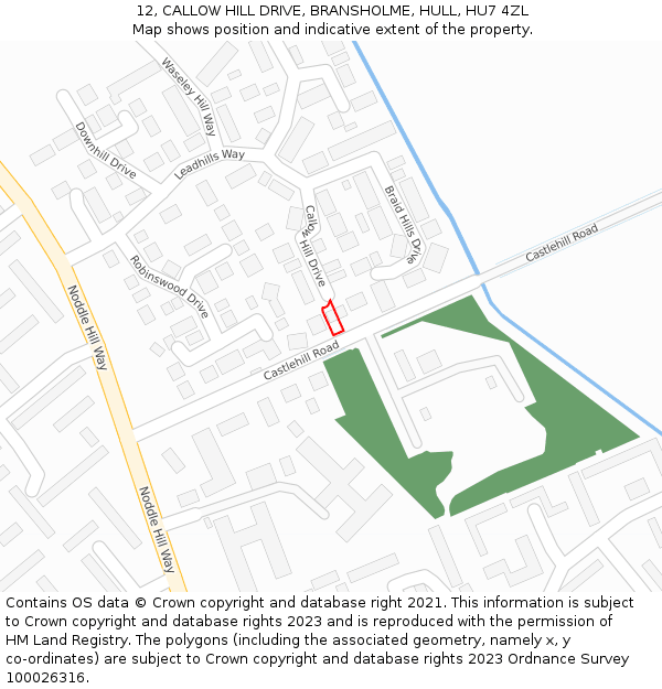 12, CALLOW HILL DRIVE, BRANSHOLME, HULL, HU7 4ZL: Location map and indicative extent of plot