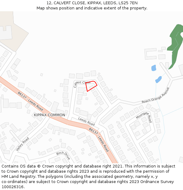 12, CALVERT CLOSE, KIPPAX, LEEDS, LS25 7EN: Location map and indicative extent of plot