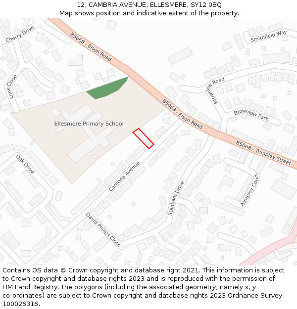 12, CAMBRIA AVENUE, ELLESMERE, SY12 0BQ: Location map and indicative extent of plot