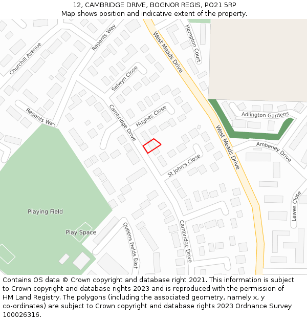 12, CAMBRIDGE DRIVE, BOGNOR REGIS, PO21 5RP: Location map and indicative extent of plot