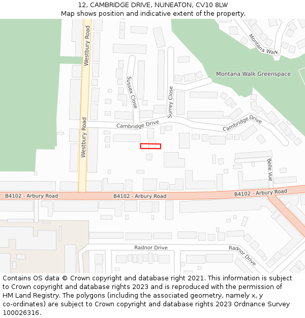 12, CAMBRIDGE DRIVE, NUNEATON, CV10 8LW: Location map and indicative extent of plot