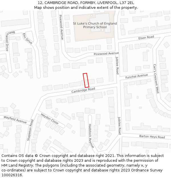 12, CAMBRIDGE ROAD, FORMBY, LIVERPOOL, L37 2EL: Location map and indicative extent of plot