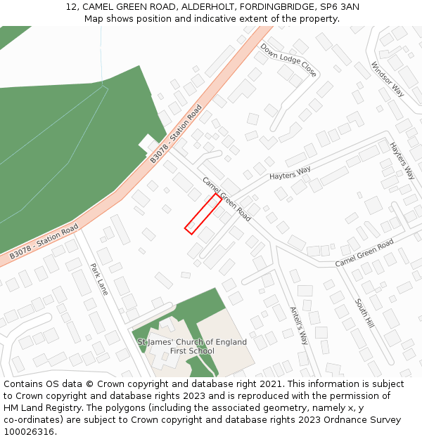 12, CAMEL GREEN ROAD, ALDERHOLT, FORDINGBRIDGE, SP6 3AN: Location map and indicative extent of plot