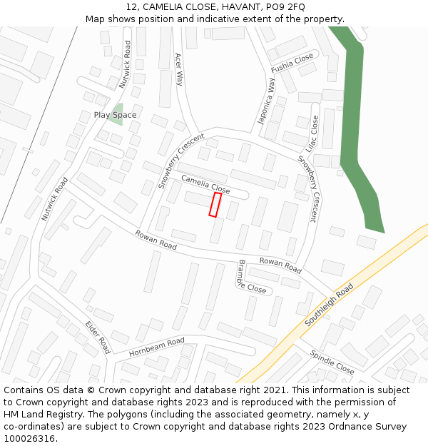 12, CAMELIA CLOSE, HAVANT, PO9 2FQ: Location map and indicative extent of plot