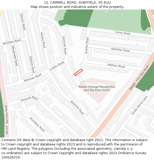 12, CAMMELL ROAD, SHEFFIELD, S5 6UU: Location map and indicative extent of plot