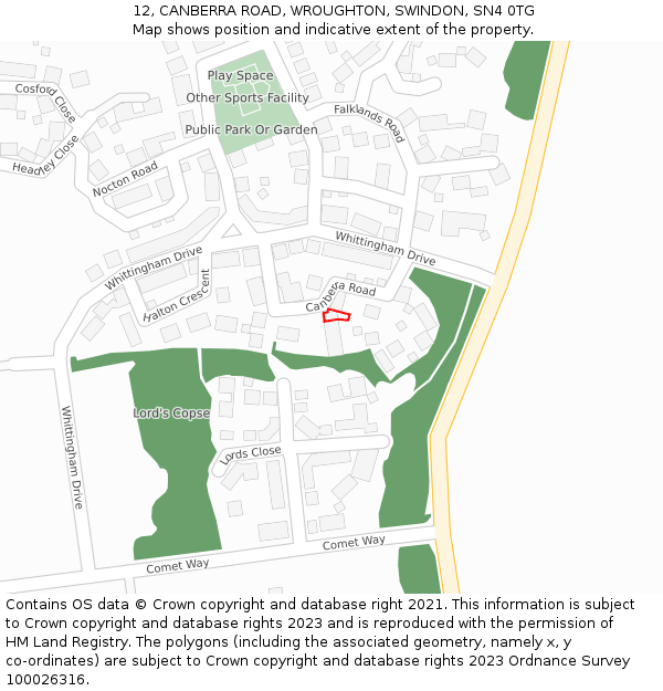 12, CANBERRA ROAD, WROUGHTON, SWINDON, SN4 0TG: Location map and indicative extent of plot