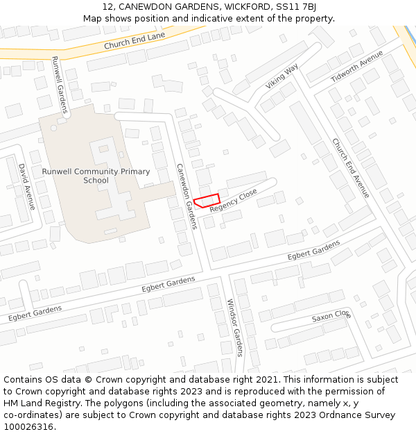 12, CANEWDON GARDENS, WICKFORD, SS11 7BJ: Location map and indicative extent of plot