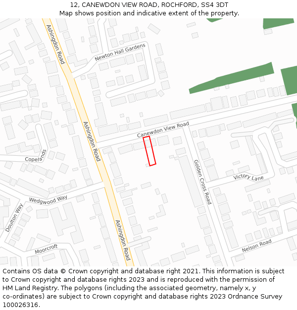 12, CANEWDON VIEW ROAD, ROCHFORD, SS4 3DT: Location map and indicative extent of plot