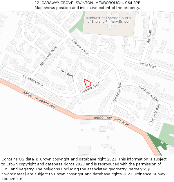 12, CARAWAY GROVE, SWINTON, MEXBOROUGH, S64 8PR: Location map and indicative extent of plot