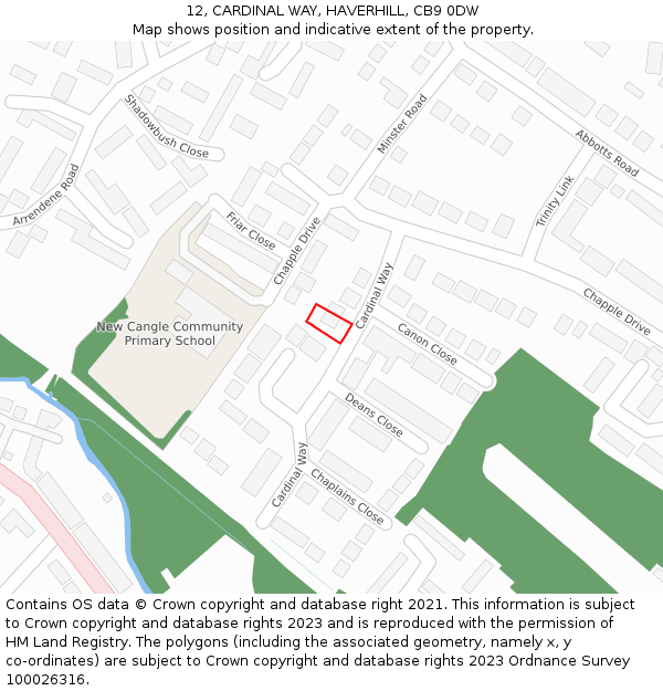12, CARDINAL WAY, HAVERHILL, CB9 0DW: Location map and indicative extent of plot