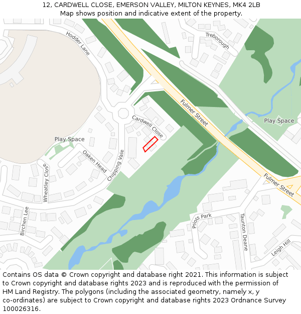 12, CARDWELL CLOSE, EMERSON VALLEY, MILTON KEYNES, MK4 2LB: Location map and indicative extent of plot