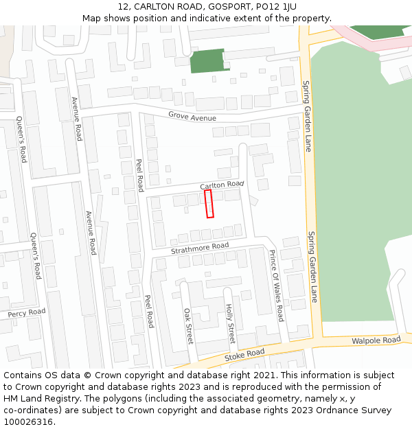 12, CARLTON ROAD, GOSPORT, PO12 1JU: Location map and indicative extent of plot