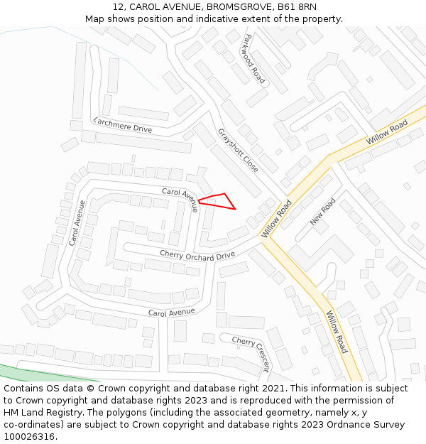 12, CAROL AVENUE, BROMSGROVE, B61 8RN: Location map and indicative extent of plot