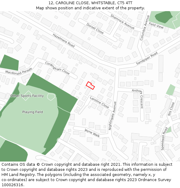 12, CAROLINE CLOSE, WHITSTABLE, CT5 4TT: Location map and indicative extent of plot
