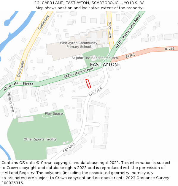 12, CARR LANE, EAST AYTON, SCARBOROUGH, YO13 9HW: Location map and indicative extent of plot