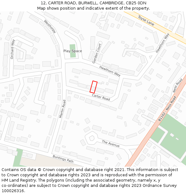 12, CARTER ROAD, BURWELL, CAMBRIDGE, CB25 0DN: Location map and indicative extent of plot