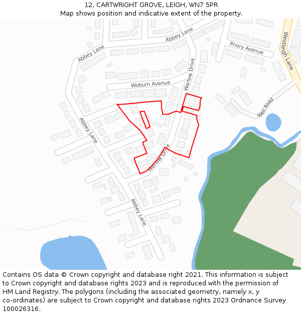 12, CARTWRIGHT GROVE, LEIGH, WN7 5PR: Location map and indicative extent of plot