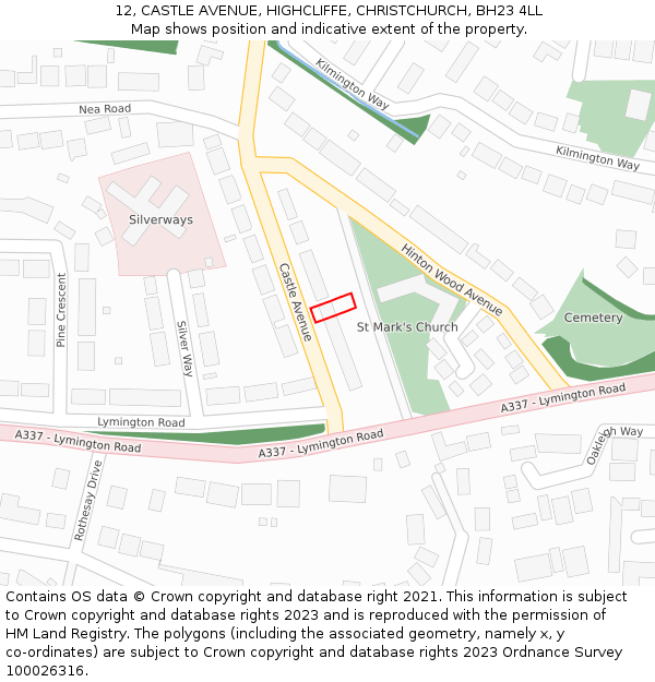 12, CASTLE AVENUE, HIGHCLIFFE, CHRISTCHURCH, BH23 4LL: Location map and indicative extent of plot