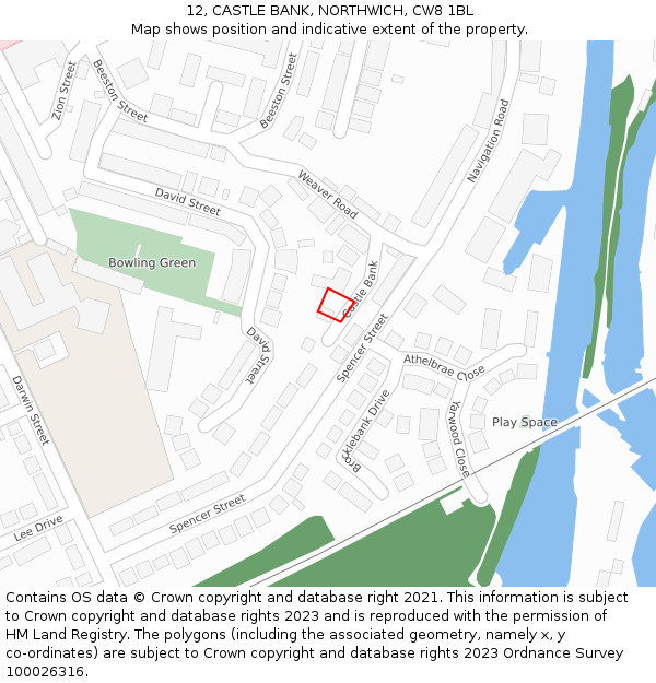 12, CASTLE BANK, NORTHWICH, CW8 1BL: Location map and indicative extent of plot