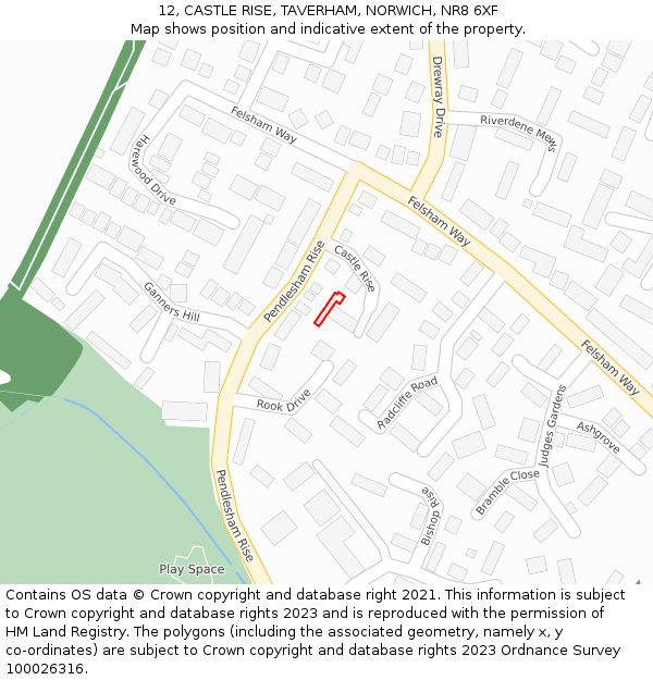 12, CASTLE RISE, TAVERHAM, NORWICH, NR8 6XF: Location map and indicative extent of plot