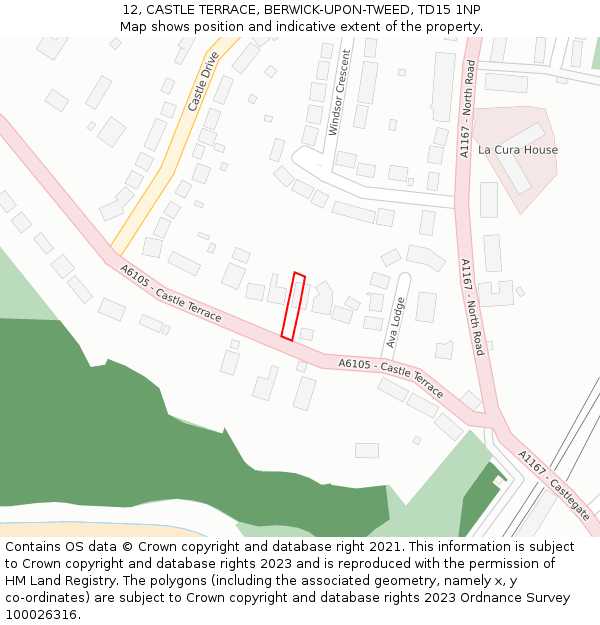 12, CASTLE TERRACE, BERWICK-UPON-TWEED, TD15 1NP: Location map and indicative extent of plot