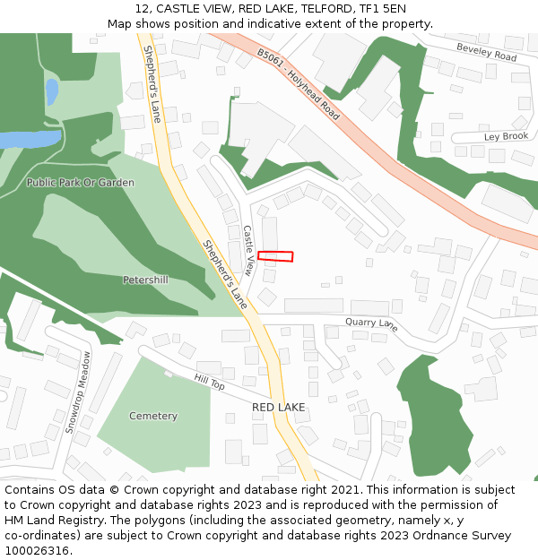 12, CASTLE VIEW, RED LAKE, TELFORD, TF1 5EN: Location map and indicative extent of plot