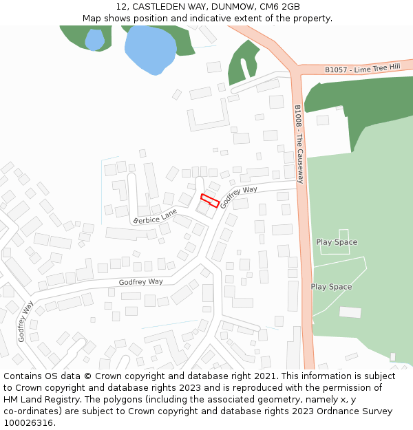 12, CASTLEDEN WAY, DUNMOW, CM6 2GB: Location map and indicative extent of plot