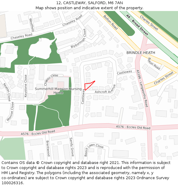 12, CASTLEWAY, SALFORD, M6 7AN: Location map and indicative extent of plot