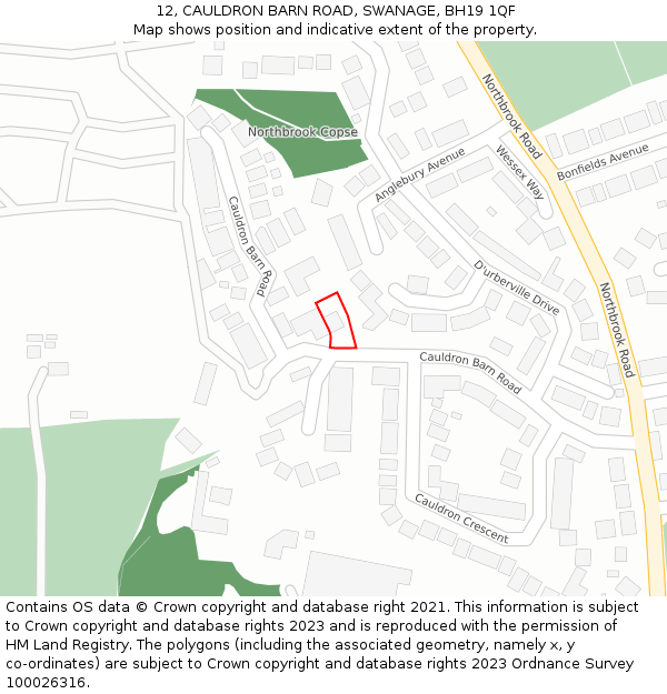 12, CAULDRON BARN ROAD, SWANAGE, BH19 1QF: Location map and indicative extent of plot