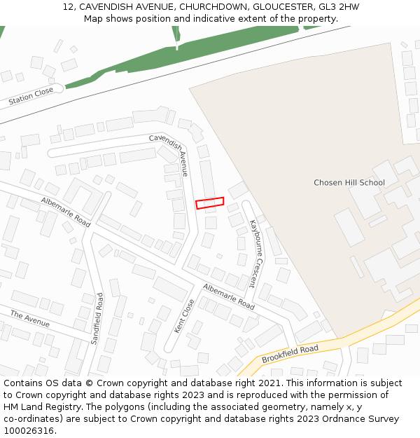 12, CAVENDISH AVENUE, CHURCHDOWN, GLOUCESTER, GL3 2HW: Location map and indicative extent of plot