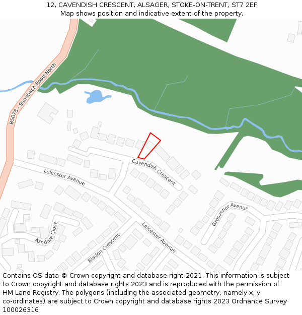 12, CAVENDISH CRESCENT, ALSAGER, STOKE-ON-TRENT, ST7 2EF: Location map and indicative extent of plot