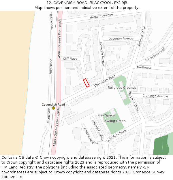 12, CAVENDISH ROAD, BLACKPOOL, FY2 9JR: Location map and indicative extent of plot