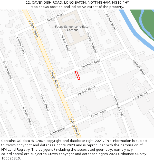 12, CAVENDISH ROAD, LONG EATON, NOTTINGHAM, NG10 4HY: Location map and indicative extent of plot