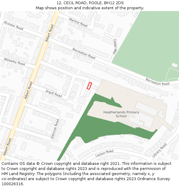 12, CECIL ROAD, POOLE, BH12 2DS: Location map and indicative extent of plot