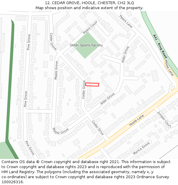 12, CEDAR GROVE, HOOLE, CHESTER, CH2 3LQ: Location map and indicative extent of plot