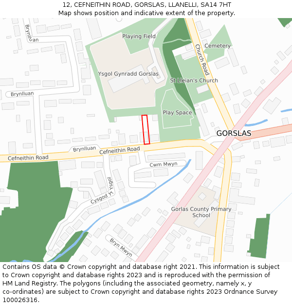 12, CEFNEITHIN ROAD, GORSLAS, LLANELLI, SA14 7HT: Location map and indicative extent of plot