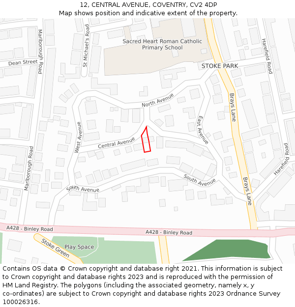 12, CENTRAL AVENUE, COVENTRY, CV2 4DP: Location map and indicative extent of plot