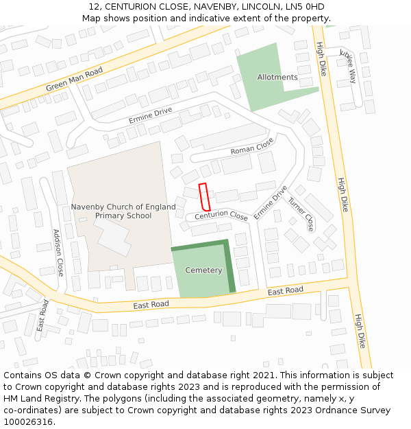 12, CENTURION CLOSE, NAVENBY, LINCOLN, LN5 0HD: Location map and indicative extent of plot