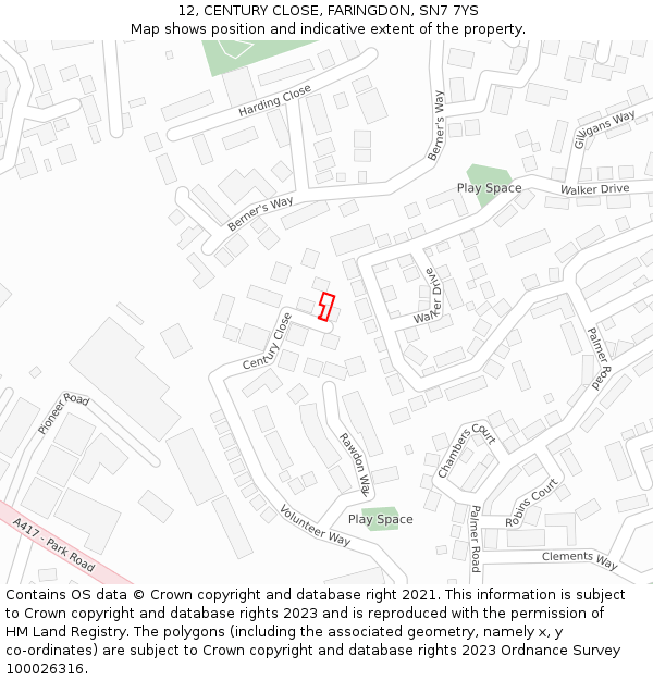 12, CENTURY CLOSE, FARINGDON, SN7 7YS: Location map and indicative extent of plot