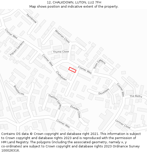 12, CHALKDOWN, LUTON, LU2 7FH: Location map and indicative extent of plot