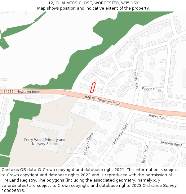 12, CHALMERS CLOSE, WORCESTER, WR5 1SX: Location map and indicative extent of plot