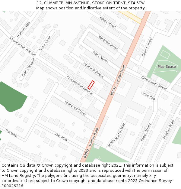 12, CHAMBERLAIN AVENUE, STOKE-ON-TRENT, ST4 5EW: Location map and indicative extent of plot