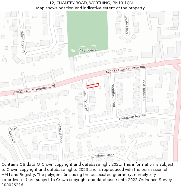 12, CHANTRY ROAD, WORTHING, BN13 1QN: Location map and indicative extent of plot