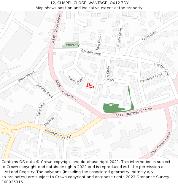 12, CHAPEL CLOSE, WANTAGE, OX12 7DY: Location map and indicative extent of plot