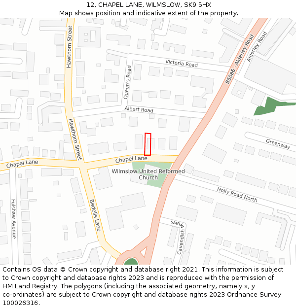 12, CHAPEL LANE, WILMSLOW, SK9 5HX: Location map and indicative extent of plot