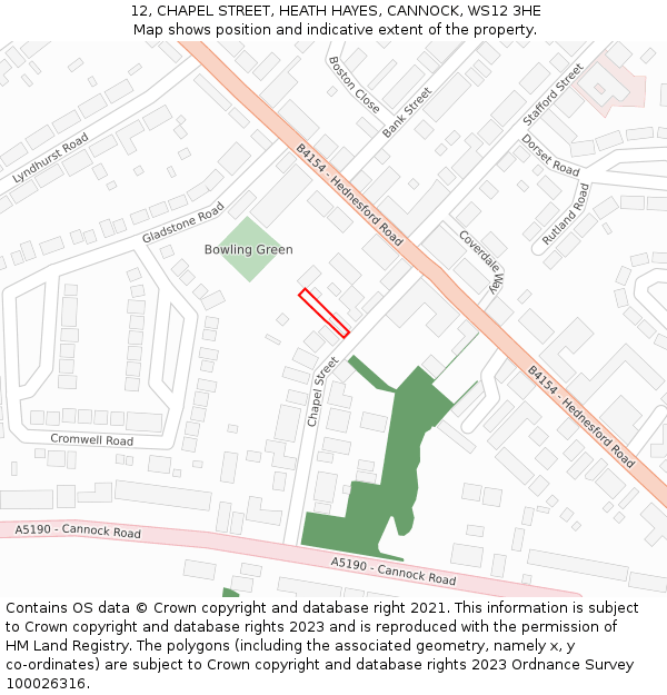 12, CHAPEL STREET, HEATH HAYES, CANNOCK, WS12 3HE: Location map and indicative extent of plot