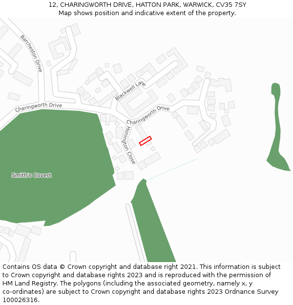 12, CHARINGWORTH DRIVE, HATTON PARK, WARWICK, CV35 7SY: Location map and indicative extent of plot