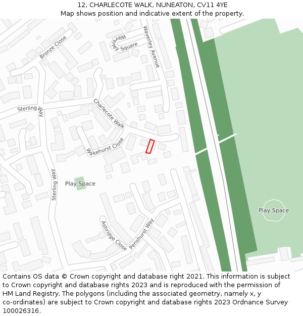 12, CHARLECOTE WALK, NUNEATON, CV11 4YE: Location map and indicative extent of plot